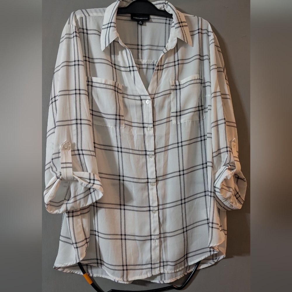 Stylish White and Black Plaid Button-Down Shirt